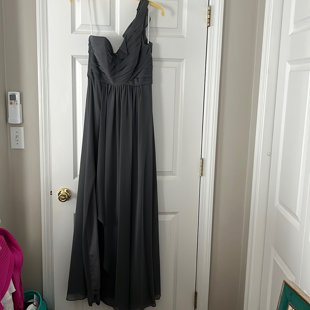 Never worn, gray bridesmaid dress. Wtoo - size 6.